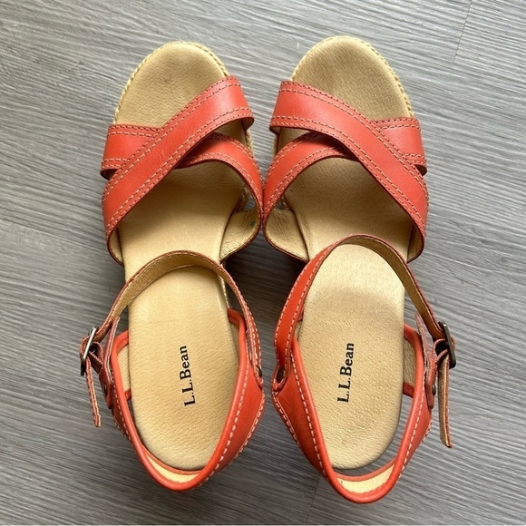 [7] L.L.Bean Women’s Buckle Ankle Strap Wedges Coral Pastel Red Orange - Picture 4 of 10